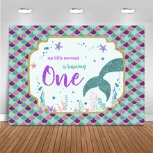 

Mocsicka Our Little Mermaid Is Turning One Baby 1st Birthday Backdrop Banner Mermaid Scale Photo Background Photo Studio Decor