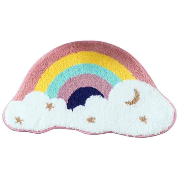 

Rainbow Starry Sky Plush Bath Rug Semi-Circle Non Slip Entrance Door Mat Thick Shaggy Water Absorption Floor Carpet for Bathroom