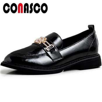 

CONASCO 2020 Classic Design Woman Pumps Microfiber Spring Autumn Casual Metal Decoration Crystal Round Toe Square Heeled