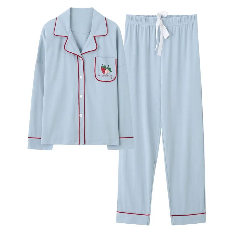 Женские пижамные комплекты, Осень-зима, с длинным рукавом, с принтом, сексуальная, симпатичная одежда для сна, для крупных девушек, 2 шт, пижамы, Mujer, для отдыха, для студентов, пижама - Цвет: Blue-1