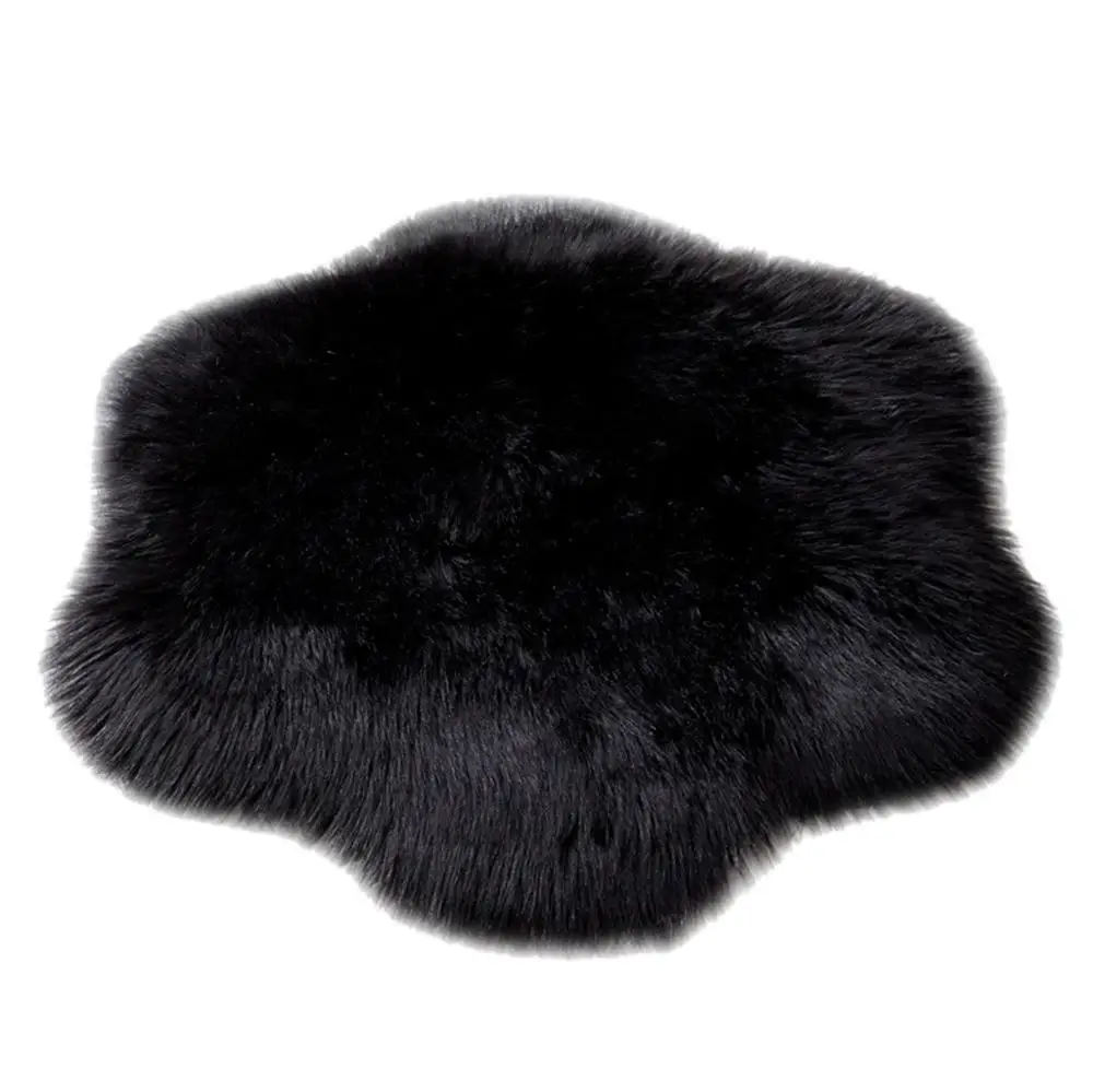 Black Tapetes Wool Imitation Sheepskin Rugs Faux Fur Non Slip Bedroom Shaggy Carpet Mats#2O21 - Цвет: Black