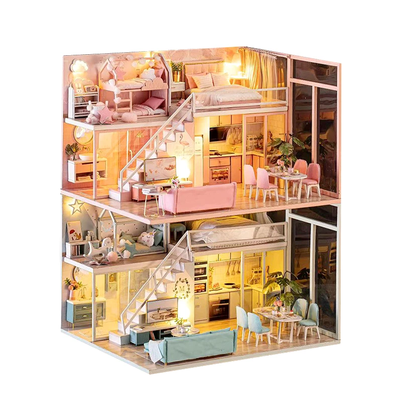 Bricolage maison de poupée en bois maisons de poupée Miniature Surprise maison de poupée Kit de meubles avec LED jouets pour enfants anniversaire cadeau de noël