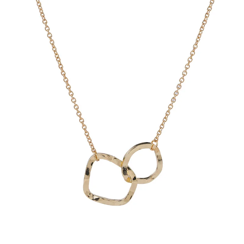 

2020 Simple Double Circle Interlock Clavicle Short Necklace Gold Color Necklace For Women Collares Elegant Jewelry