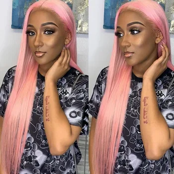 

Pink Hair Glueless 13x6 Lace Front Human Hair Wigs Silky Straight Full Lace Wigs 613 Blonde Hair with Baby Hair Pre Plucked