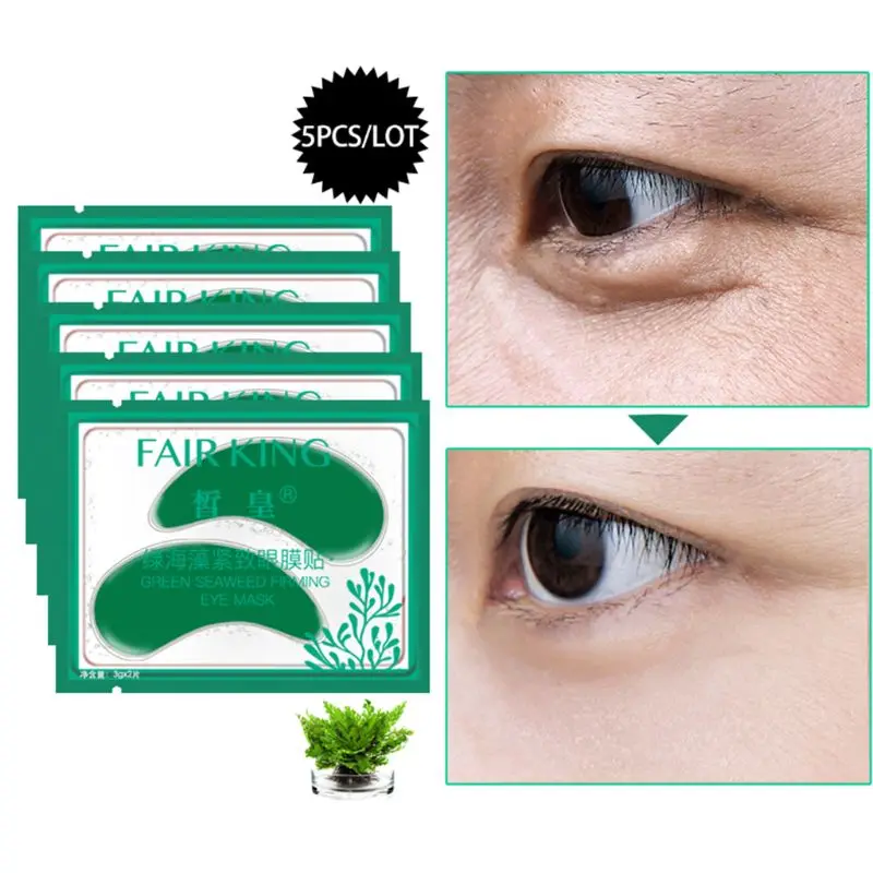 2Pcs/Pair Green Seaweed Firming Eye Mask Anti Dark Circles Eyelid Patches Tighten Moisturizing Anti-Aging Fine Lines Pads Gel