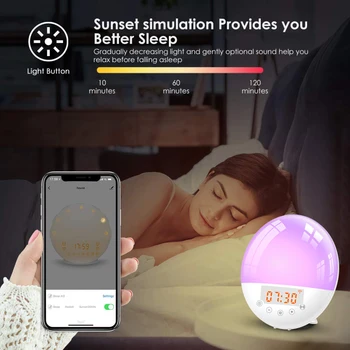 

Alarm Clock WIFI Smart Voice Control Alarm Clock Wake Light Digital Snooze Nature Night Light Clock Voice Control FM Radio