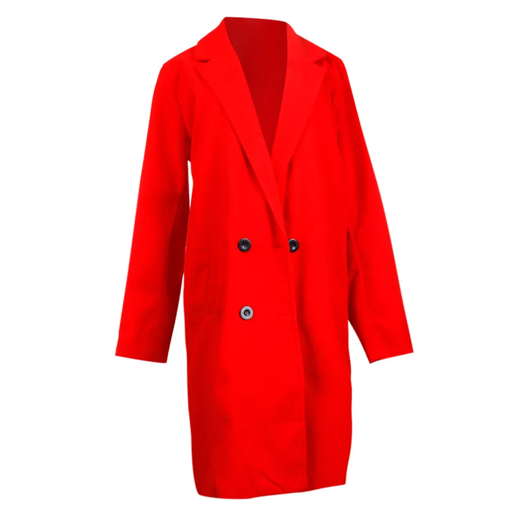 Женское длинное шерстяное пальто больших размеров, зимнее пальто на элегантных кнопках с карманами, пальто из смешанной шерсти, тонкая женская верхняя одежда, длинное пальто, куртка Manteux Femme - Цвет: Red