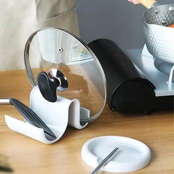 

Kitchen Storage Rack Set Multifunction Pot Cover Rack with Spoon Holder Tray Kitchen Storage for Home (White)
