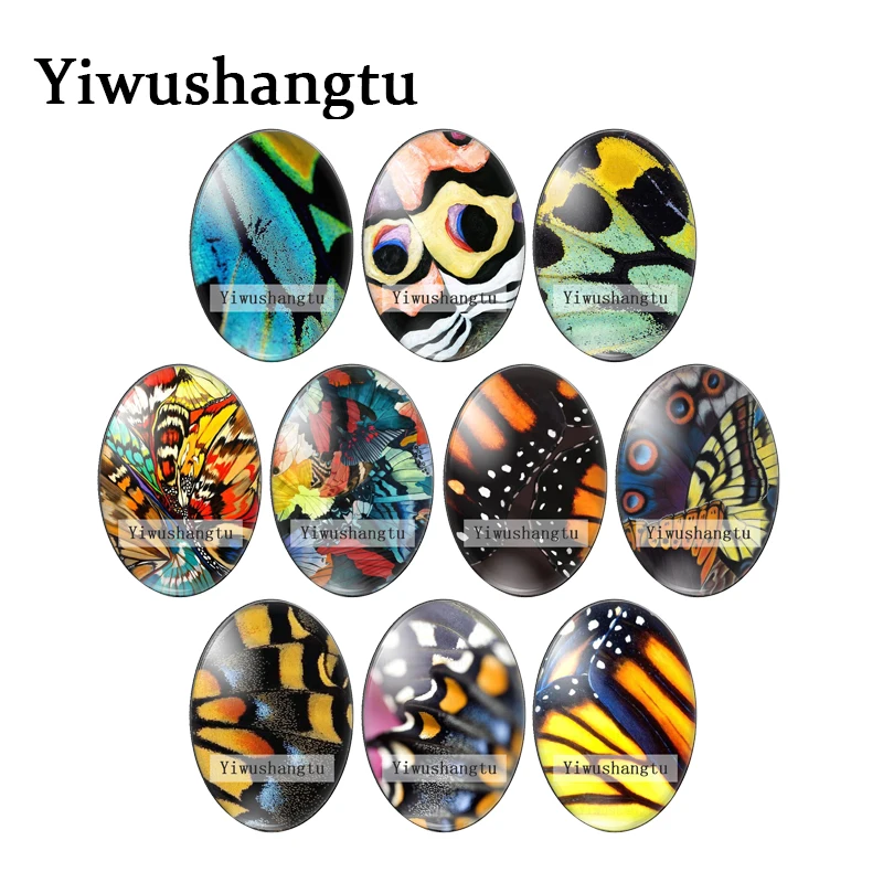 

Beauty Butterfly wings art images painting 13x18mm/18x25mm/30x40mm Oval photo glass cabochon demo flat back Making findings