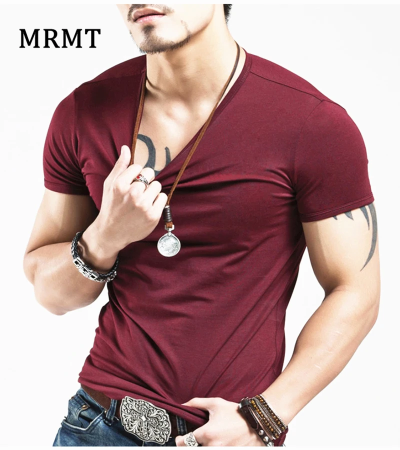 

2019 V collar Men T-Shirt Size short sleeve T shirt half fat Lycra cotton Male tshirt