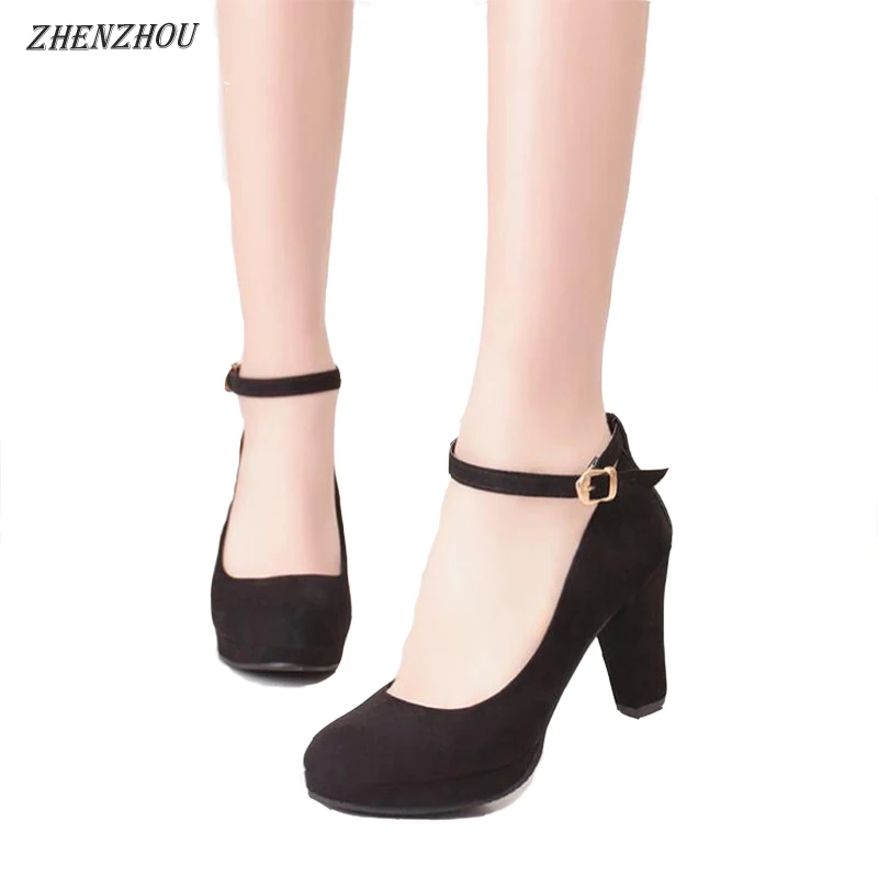 

Free shipping Women Pumps 2019 autumn high heel waterproof platform thick with round ceremonial high heels sweet suede shoes