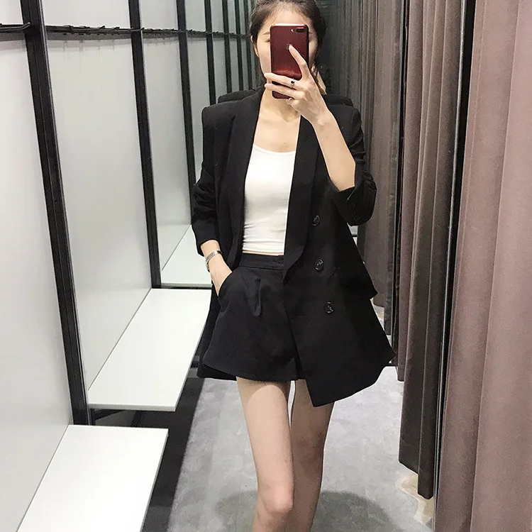 

Overplus of Goods Exported to Europe And US Female Black Fold-down Collar Small Suit 2019 Spring And Autumn New Products England
