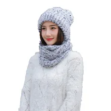 Новинка, зимняя вязаная шапка для взрослых женщин и мужчин, Одноцветный шарф в горошек с цветочным рисунком, теплая шапка для волос, Повседневная белая, розовая, винно-красная женская шапка