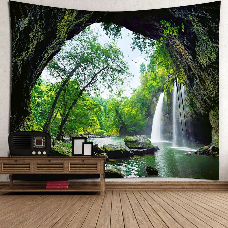Nature Mountain Forest Tapestry Forest Tree Wall Hanging Sunset Landscape JI 