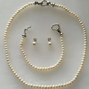 

Hot sell free shipping ~~ new design lady's 17.5" 5-5.5mm round pearl necklace +7.5" bracelet +earrings jewelry sets