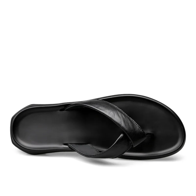 Merkmak 2020 New Summer Men Leather Slippers Handmade Flip Flops Comfortable Breathable Beach Sandals Classic Casual Flats Shoes