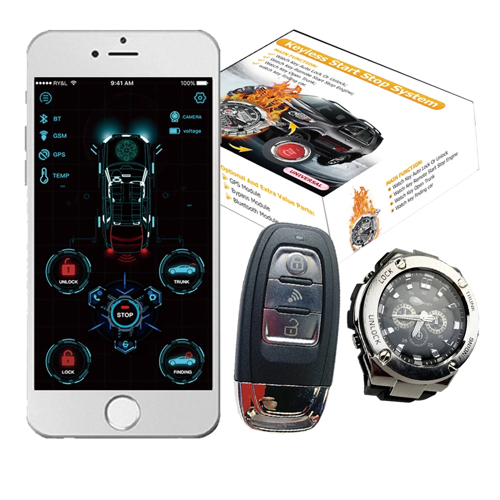 US $319.16 Cardot Watch Key Gsm Gps Smart Remote Siren Rfid Two Way Security System Car Alarms For Toyota KIA Sportage