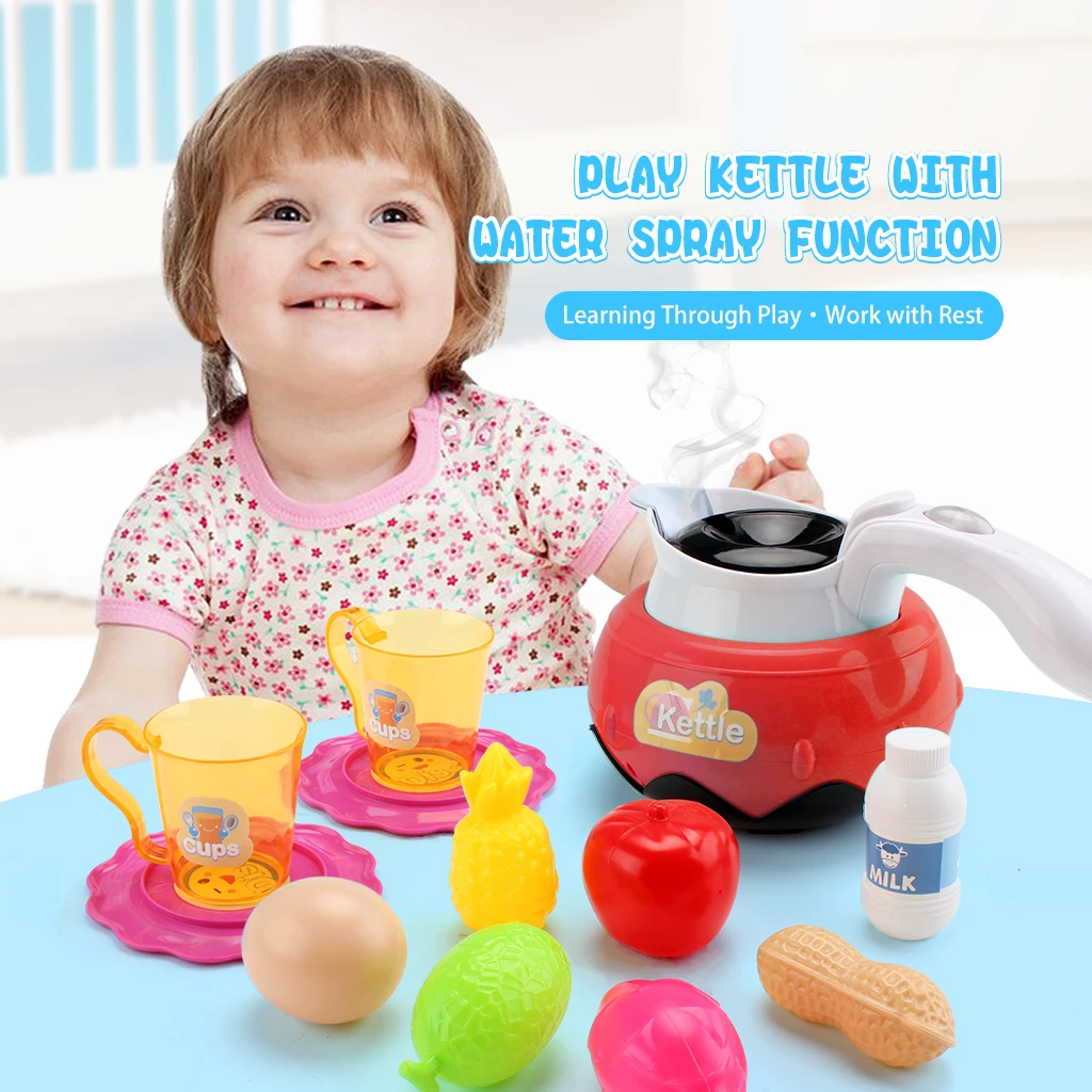 

Kitchen Toys Electric Simulation Kettle Light Ringtone Fog Function 23PCS 1 Sleeve Children's Family Toys Electric Kettle Suit