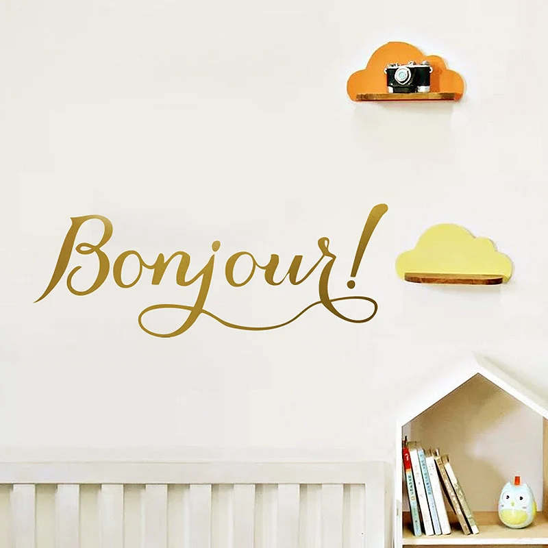 Французский "Bonjour" наклейка на стену с буквенным принтом домашняя наклейка для спальни украшение для детской комнаты монограмма, наклейка для детской комнаты ПВХ надпись на стену