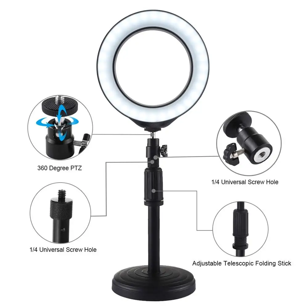 PULUZ PU392 6.4 inch 16cm USB 3 Modes Dimmable LED Ring Vlogging Photography Video Lights with Cold Shoe Tripod Ball Head