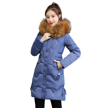 

Women's down cotton coat Mid-Long Big Fur Winter Jacket 2019 New Hooded Parka Warm Outerwear Plus Size Down Cotton Overcoat A736