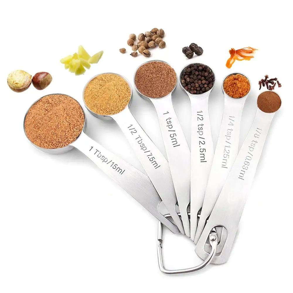 6pcs / set Measuring Spoons Stainless Steel Seasoning Coffee Tea Measuring Spoons with Scale Bakery Tool Kitchen Supplies