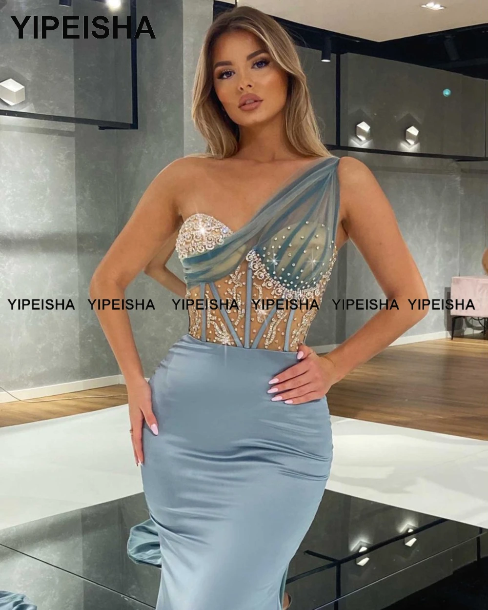 Yipeisha One-shoulder Formal Prom Dresses Luxury Arabic Mermaid Evening Dress Made Party Gown for Banquet Robe de Bal