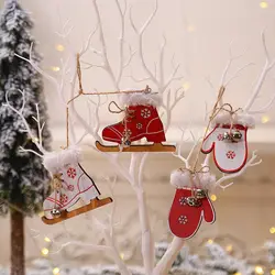 Перчатки на Рождество, ботинки с подвеской, маленькие деревянные подвесные елки, рождественские украшения, вечерние украшения, 2 шт