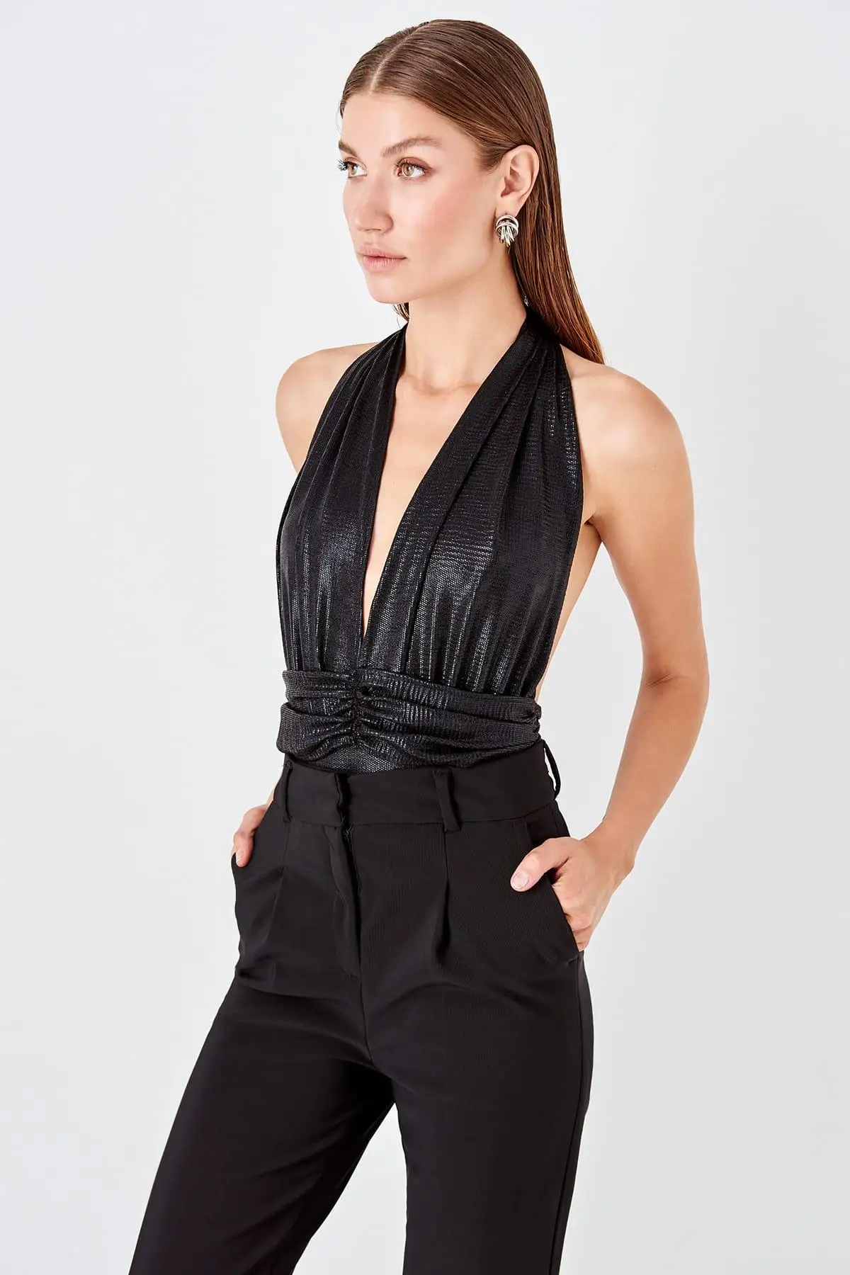 

Trendyol Black Bodice Detail Bluz TPRSS19SE0108