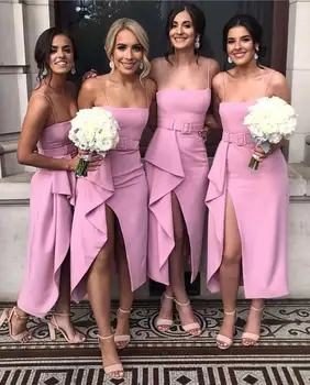

Sexy Light Purple Bridesmaid Dress Tea Length Spaghetti Straps Vestidos De Dama Women Wedding Party Guests Wear Gowns
