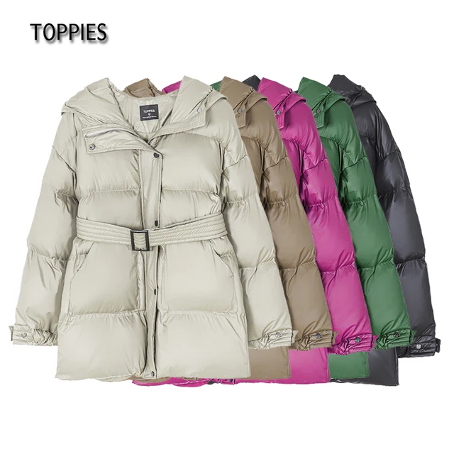 Toppies 2021 Winter Hooded Puffer Jacket Coat Women Parkas Belt Long Jacket Oversized Outwear Women Clothing 3