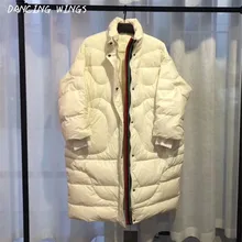 Женское зимнее длинное пальто, ультра-светильник, белая куртка-пуховик на утином пуху, Повседневная Свободная Женская парка