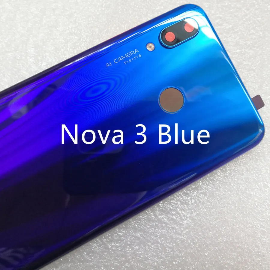 Nova 3 DarkBlue Крышка батареи для huawei Nova 3 Задняя стеклянная задняя дверь корпус чехол для huawei Nova 3i крышка батареи с объективом камеры Замена - Color: Nova 3 DarkBlue