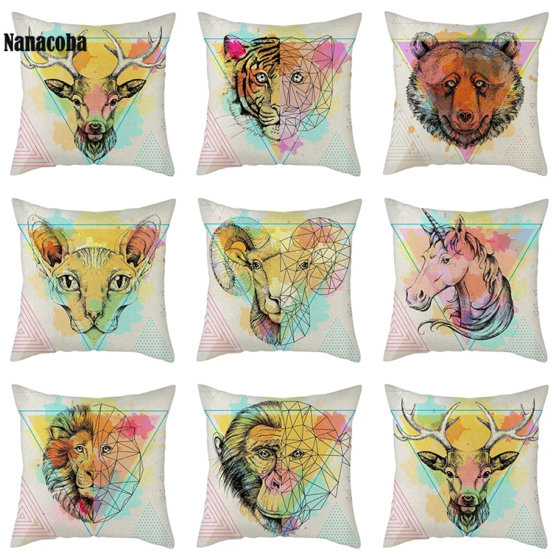 

New Simulation Animals Printed Pillows Cover Home Deco Geometry Line Linen Throw Pillows Case Sofa Chair Couch Cushions Cover
