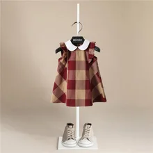 Летнее клетчатое простое хлопковое платье для куклы с воротником-крылышком и рукавами-крылышками для девочек, милая детская одежда
