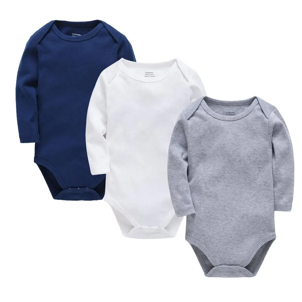 Honeyzone/боди для новорожденных мальчиков, комплект из 3 предметов, однотонная одежда с длинными рукавами для маленьких девочек хлопок, Комбинезоны для маленьких детей