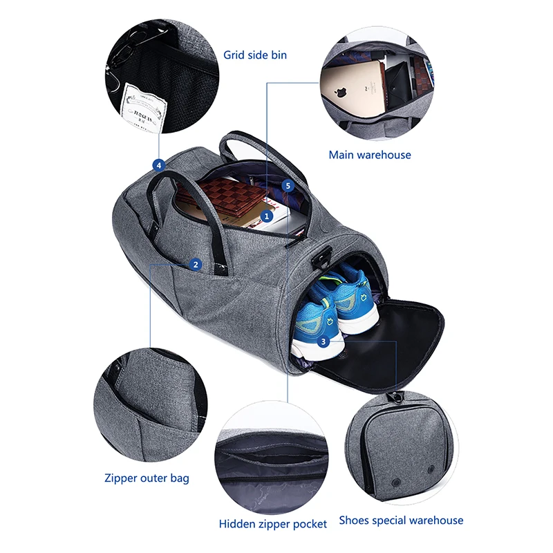 New Men Gym Bag Female Handbag Shoulder Backpack Travel Bags Sports Bag Fitness Bag Outdoor Sport Package Nylon Cylinder Packet