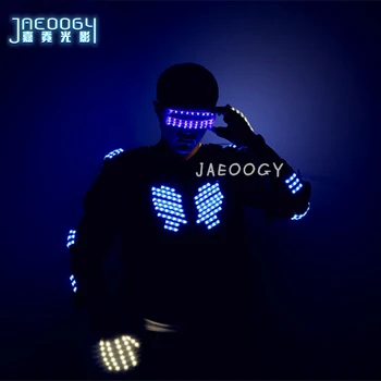 

Free Shipping Blue LED Illuminated Robot Clothes Halloween Party Party Fluorescent Glasses Gloves Lights Dancing Props