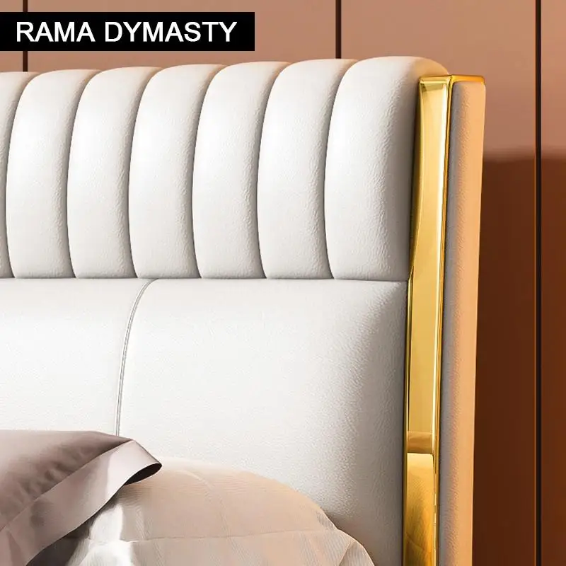 RAMA DYMASTY genuine leather soft bed modern design bed/ fashion king/queen size bedroom furniture