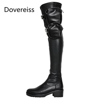 

Dovereiss Fashion Women's Shoes flats winter Sexy Elegant Concise Zipper Mature Motercycle boots Over the knee boots