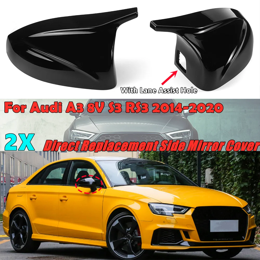 

For Audi A3 8V S3 RS3 2014-2020 A Pair Car Side Rearview Mirror Cover Cap With Lane Assist Hole Rear View Mirror Direct Replace