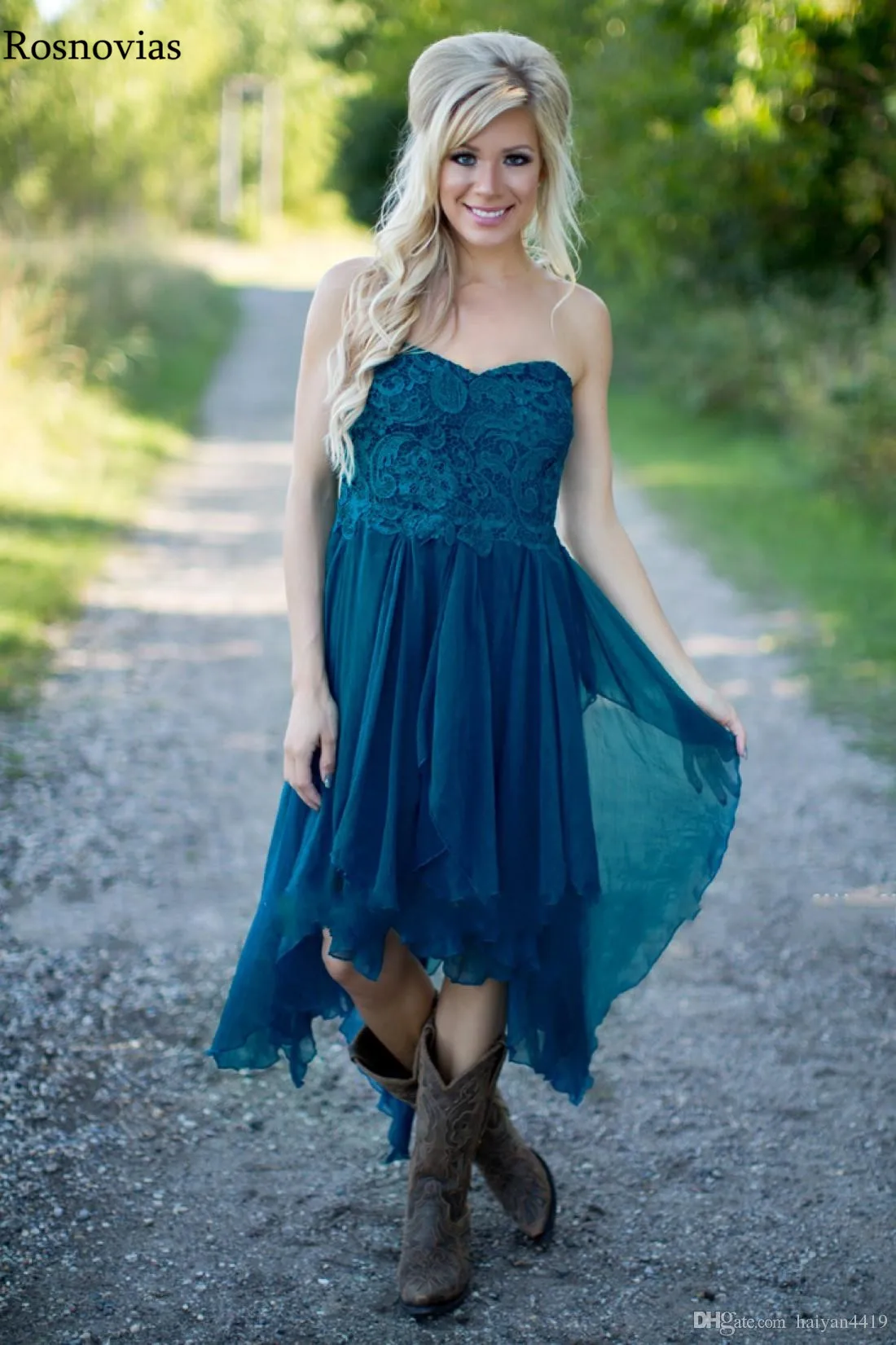 Boho Hi-Lo шифоновое платье для подружки невесты без бретелек до колена с открытой спиной Кружева аппликации выпускного вечера платья горничной честь