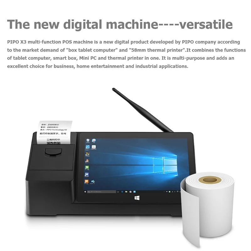 PiPO X3 8.9Inch Mini PC with 58Mm Thermal Printer Win10 Intel Z8350 Quad Core 1920 x 1200 2G 32G HDMI Smart Box IPS Screen