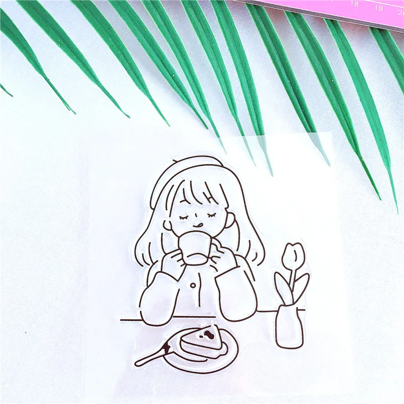 10*10 Tea-testing Girl Transparent Silicone Clear Stamp Seal for DIY Scrapbooking Photo album Decorative Sheets | Дом и сад