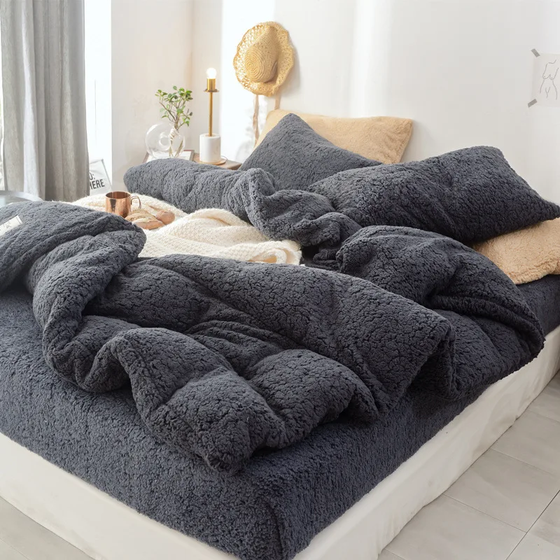  Solid Lamb Cashmere bedding set 2019 New thicken Flannel Fleece bed linens Velvet duvet cover set s