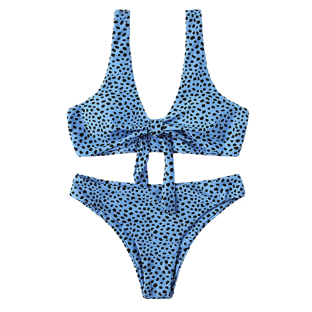 

Women Dot Printing Double Straps Lacing Swimsuit Bikini