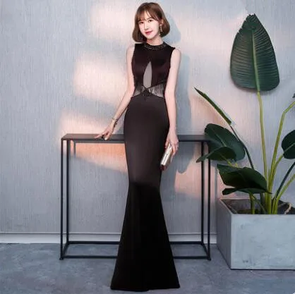Черный Robe De Soiree бордовое элегантное вечернее платье русалки vestido de festa торжественное платье вечерние платья, украшенные бисером длинное платье - Цвет: Черный