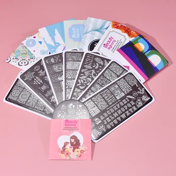 

Beauty Bigbang 8PCS Set Nail Stamping Plates Different Style Words Feather Flower Image Stainless Steel Template Set