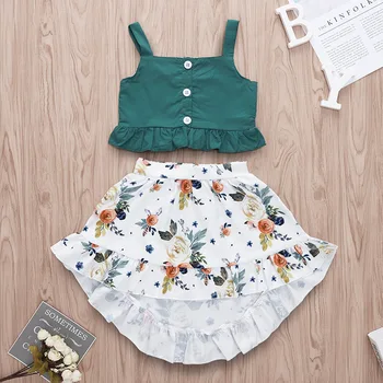 

Girls Summer Outfits Floral 2 Piece Girls Top and Skirts Sets Baby Sleeveless Crop Top and Ruffle Skirt 4t Girls Clothes