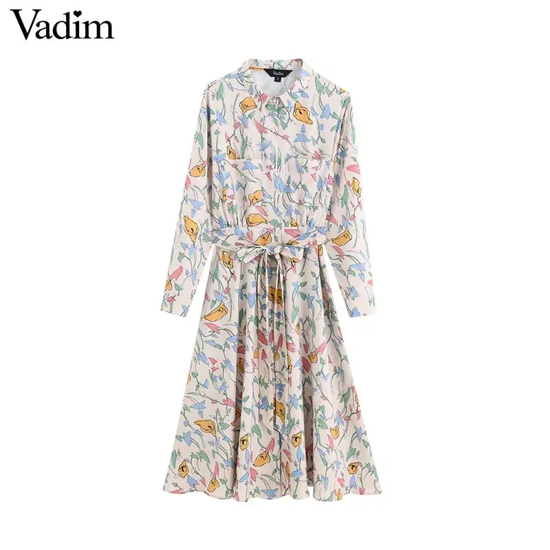 Vadim женское стильное платье-рубашка с цветочным узором длинными рукавами и